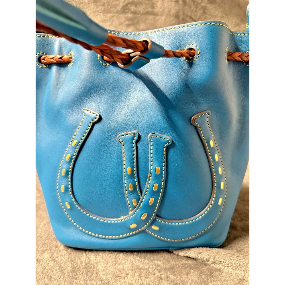 Dooney & Bourke Red Western Horseshoe Leather Drawstring Bag Bucket Cowgirl - Picture 2 of 13